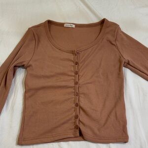 Women's Brown Beige Button-Up Cardigan Top